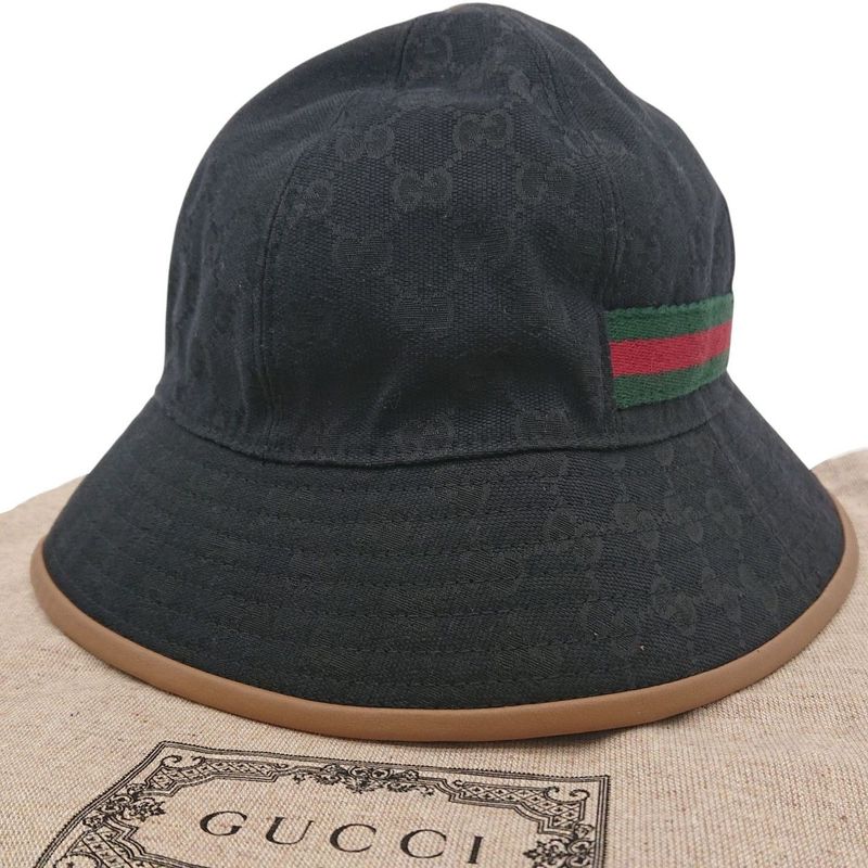 Gucci Bucket Hat Bucket Hat GG Canvas L Size Black Men's