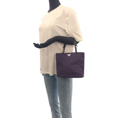 Prada Tessuto Triangle Logo Plate Purple Silver Hardware Nylon/leather Tote