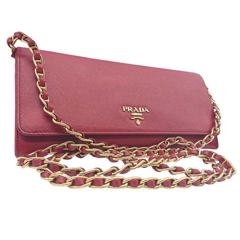 Prada Chain Wallet Leather Chain Shoulder Red Box Card