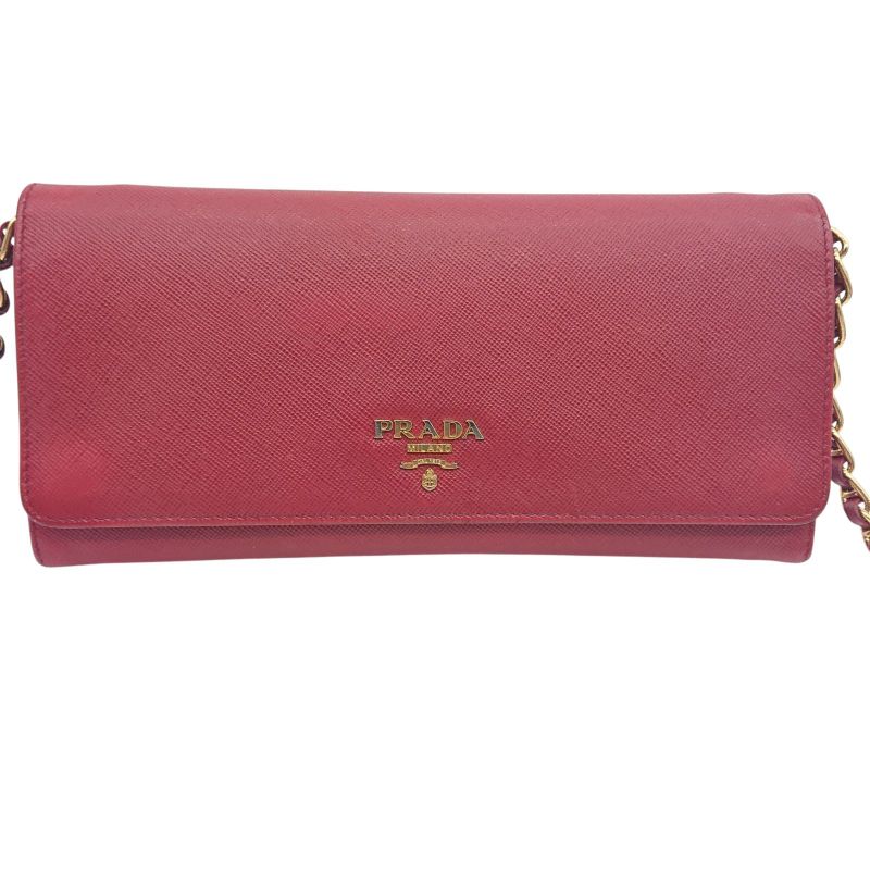 Prada Chain Wallet Leather Chain Shoulder Red Box Card