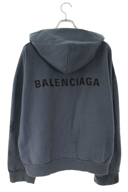 Balenciaga 803264 Ttvg1 Logo Embroidered Stain Finish Zip-up Hoodie Men's XL