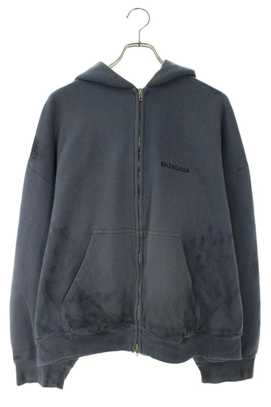 Balenciaga 803264 Ttvg1 Logo Embroidered Stain Finish Zip-up Hoodie Men's XL