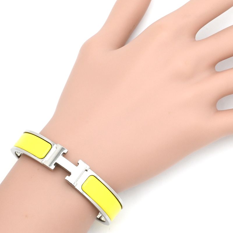 Hermes Bracelet Click H PM Metal Enamel Yellow X Silver Hardware H Bracelet [box