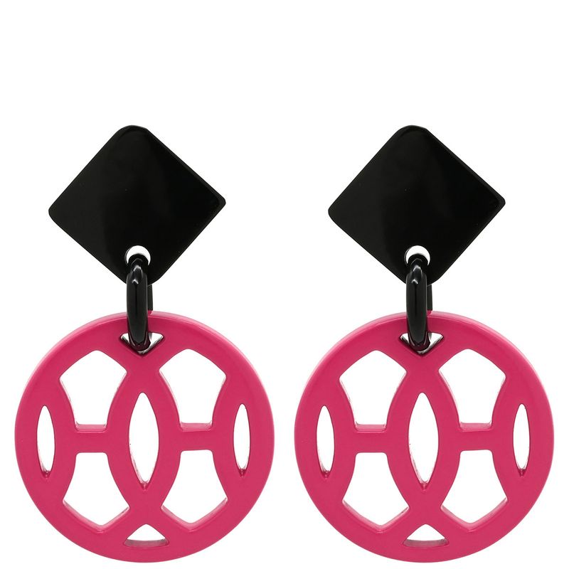 Hermes Earrings Ava Hava Buffalo Horn Lacquer Pink X Brown Silver Hardware H