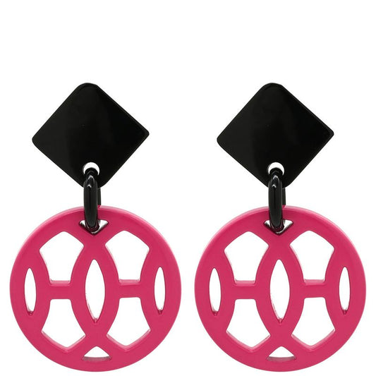 Hermes Earrings Ava Hava Buffalo Horn Lacquer Pink X Brown Silver Hardware H