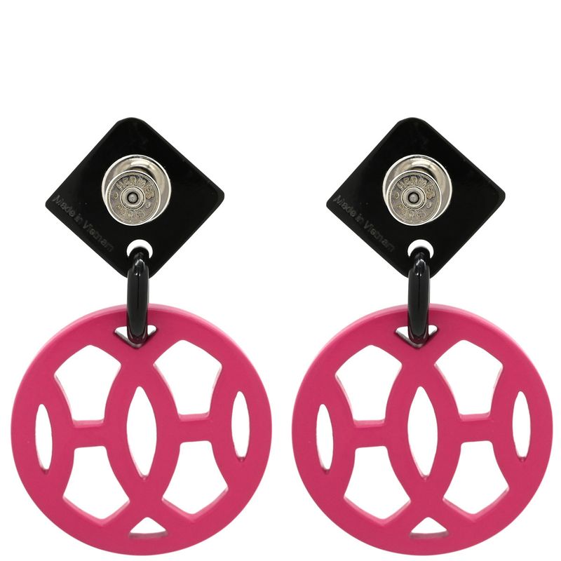 Hermes Earrings Ava Hava Buffalo Horn Lacquer Pink X Brown Silver Hardware H