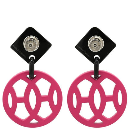 Hermes Earrings Ava Hava Buffalo Horn Lacquer Pink X Brown Silver Hardware H