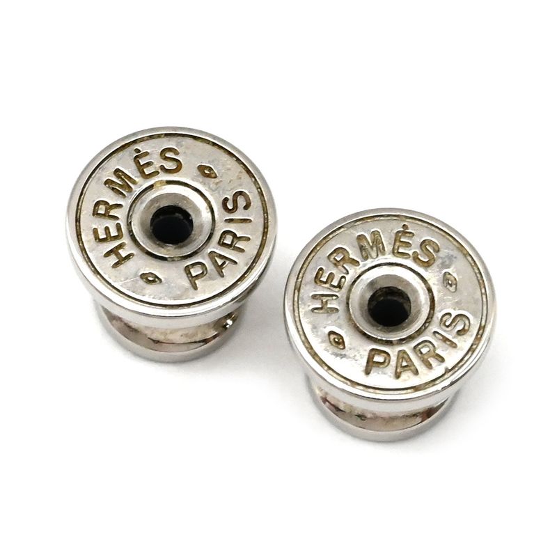 Hermes Earrings Ava Hava Buffalo Horn Lacquer Pink X Brown Silver Hardware H