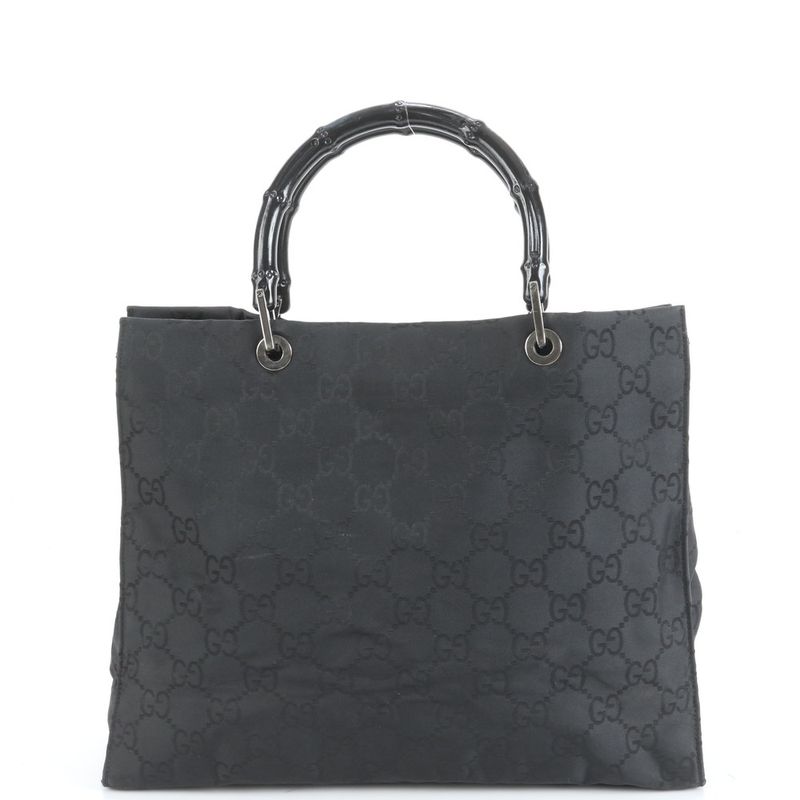 Gucci Bamboo GG Canvas 002 1010 Leather Tote Bag Shoulder Hand Black Women's