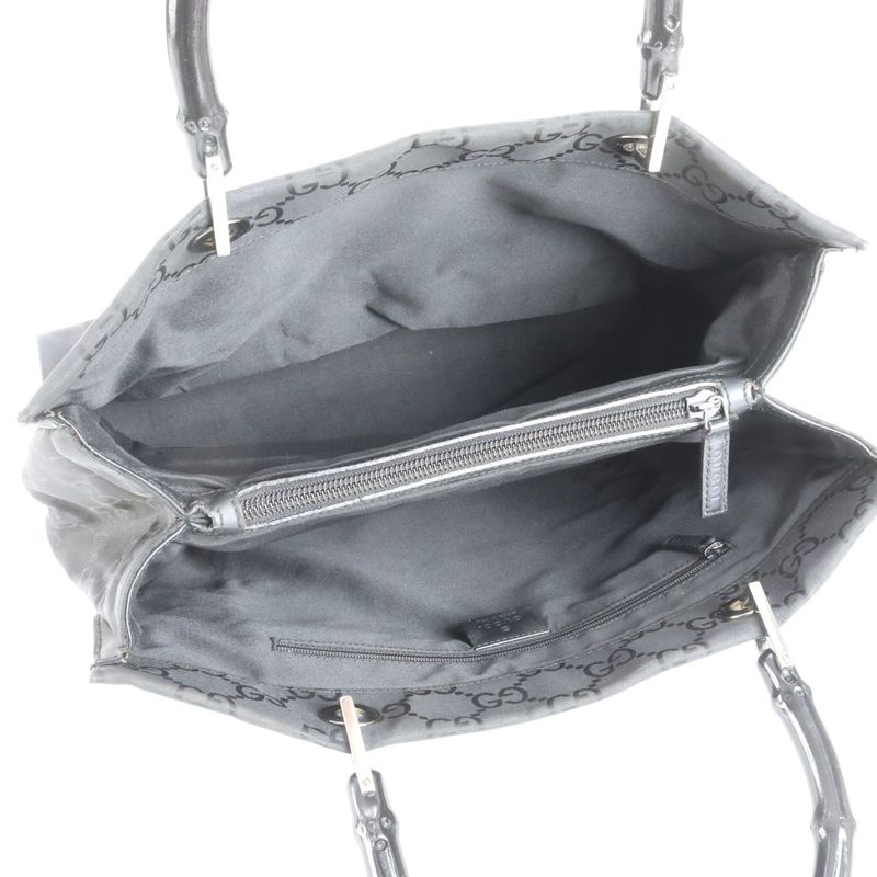 Gucci Bamboo GG Canvas 002 1010 Leather Tote Bag Shoulder Hand Black Women's