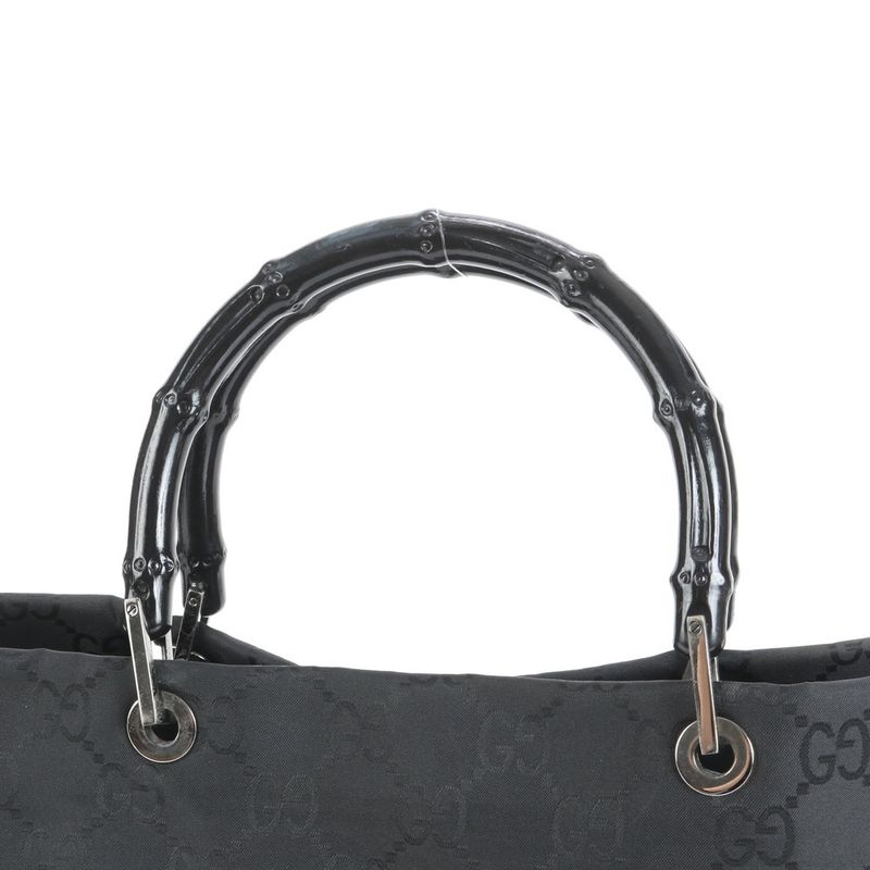 Gucci Bamboo GG Canvas 002 1010 Leather Tote Bag Shoulder Hand Black Women's