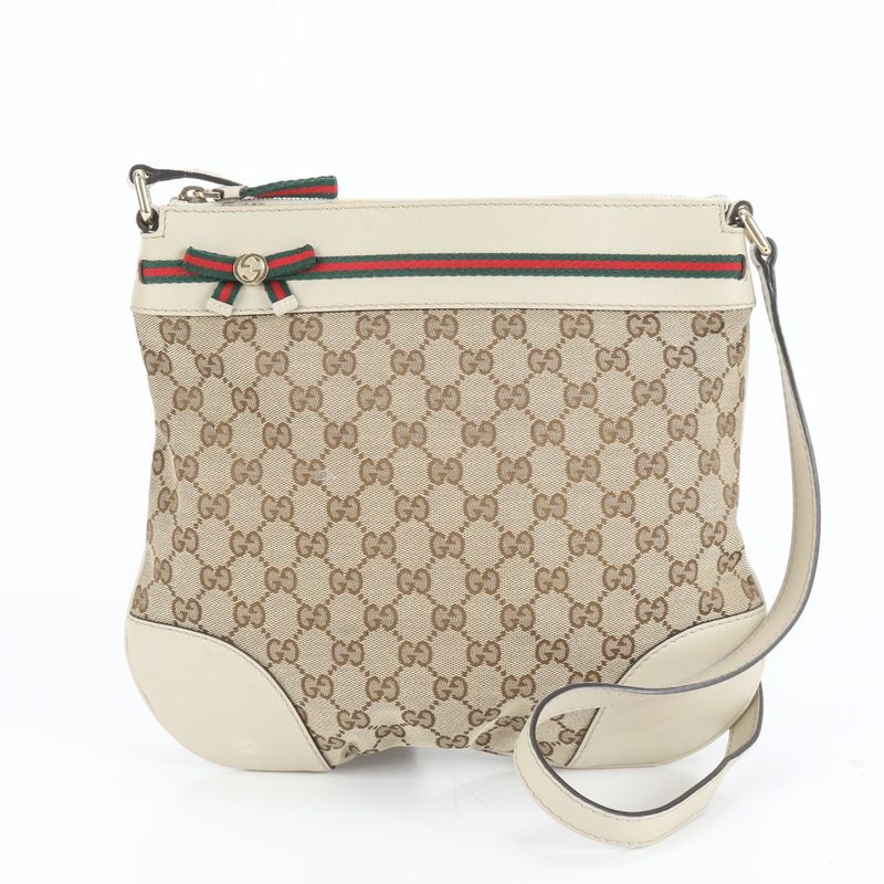 Gucci GG Canvas Sherry Line Mayfair Ribbon 257065 Leather Shoulder Bag Crossbody
