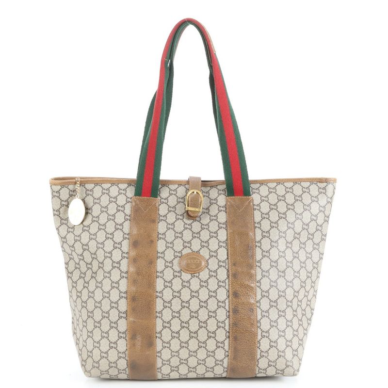 Vintage Old Gucci Sherry Line GG Plus Leather Tote Bag Shoulder A4 Ladies ECE