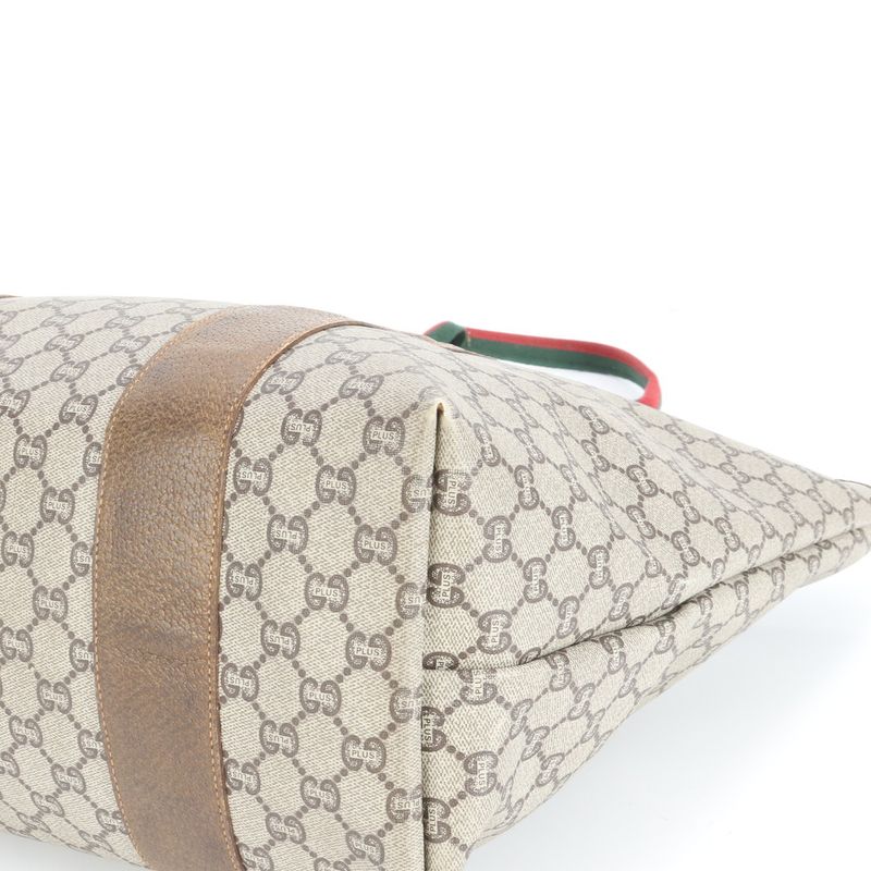 Vintage Old Gucci Sherry Line GG Plus Leather Tote Bag Shoulder A4 Ladies ECE