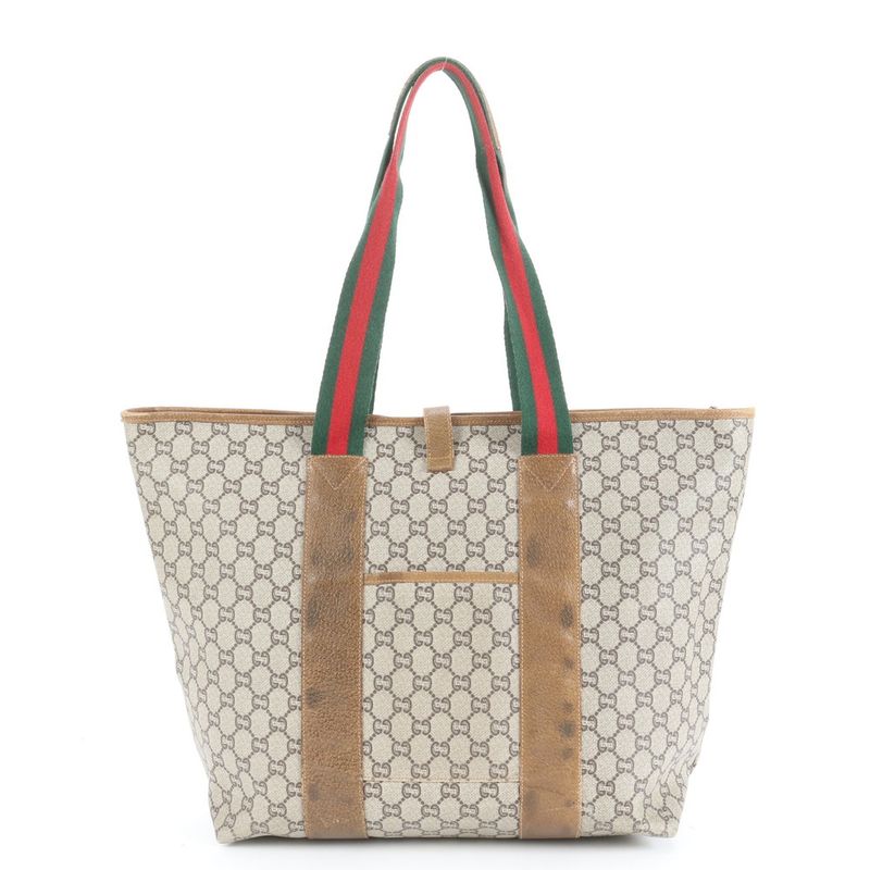 Vintage Old Gucci Sherry Line GG Plus Leather Tote Bag Shoulder A4 Ladies ECE