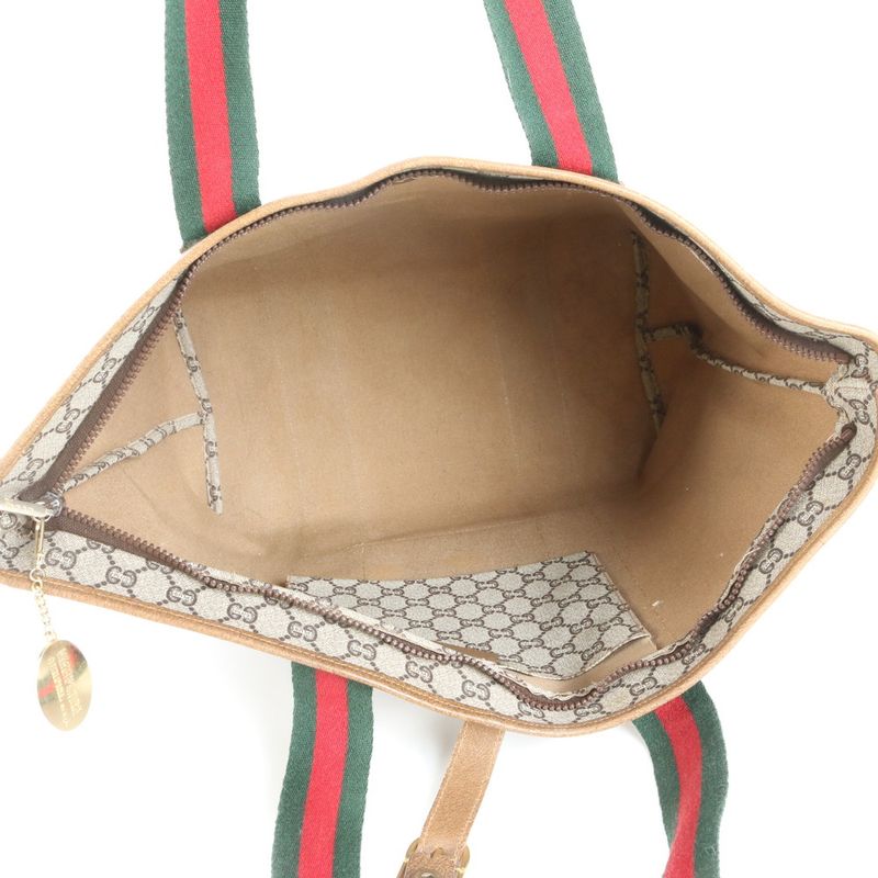 Vintage Old Gucci Sherry Line GG Plus Leather Tote Bag Shoulder A4 Ladies ECE