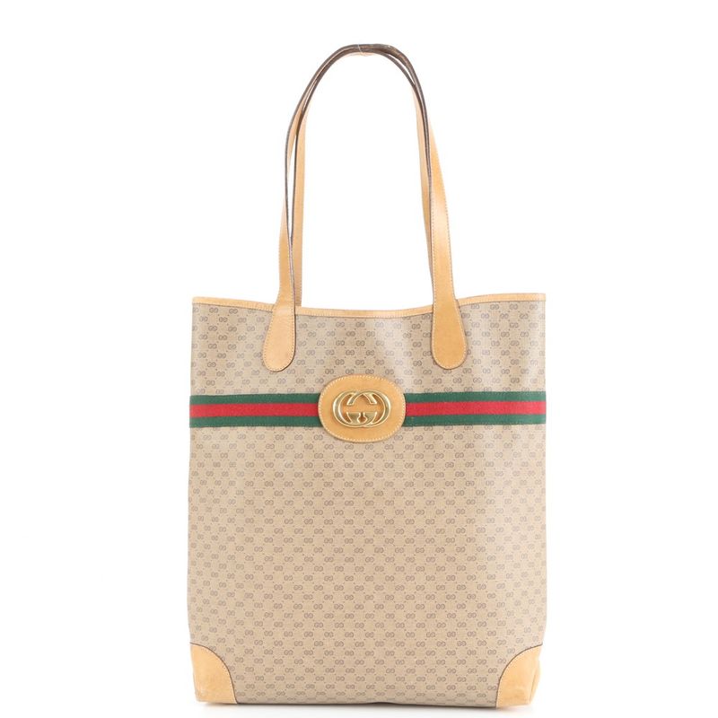 Vintage Old Gucci Micro GG Sherry Line 002-904 Leather Tote Bag Shoulder A4