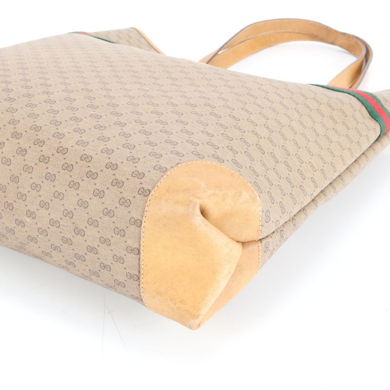 Vintage Old Gucci Micro GG Sherry Line 002-904 Leather Tote Bag Shoulder A4