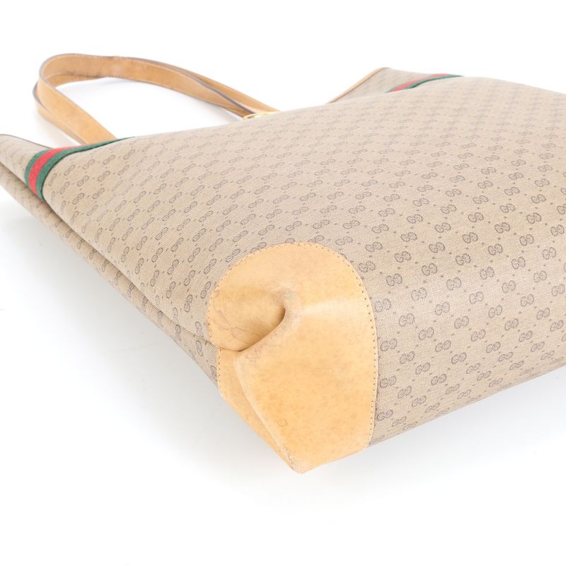 Vintage Old Gucci Micro GG Sherry Line 002-904 Leather Tote Bag Shoulder A4