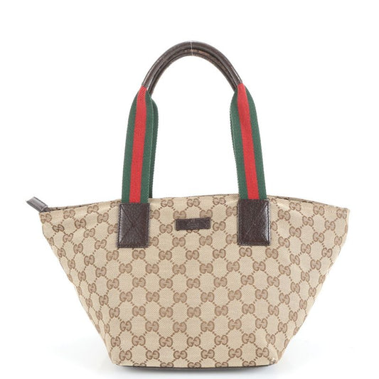 Gucci GG Canvas Sherry Line Leather Handbag Tote 131228 Brown Women ECE Cy30-10