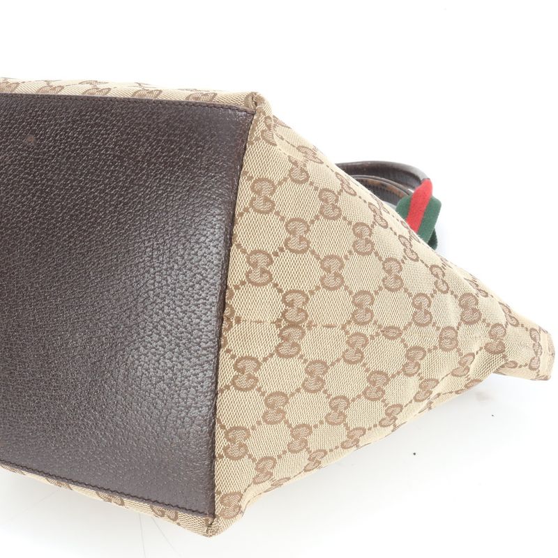 Gucci GG Canvas Sherry Line Leather Handbag Tote 131228 Brown Women ECE Cy30-10