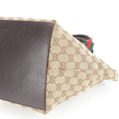Gucci GG Canvas Sherry Line Leather Handbag Tote 131228 Brown Women ECE Cy30-10