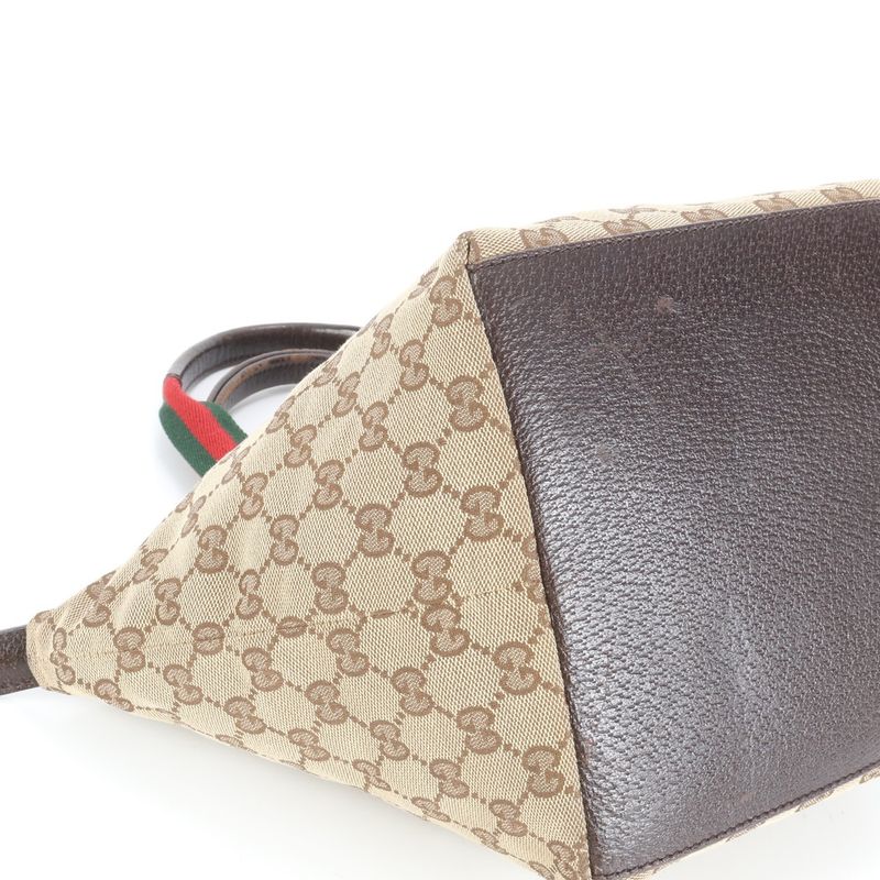 Gucci GG Canvas Sherry Line Leather Handbag Tote 131228 Brown Women ECE Cy30-10