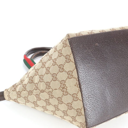 Gucci GG Canvas Sherry Line Leather Handbag Tote 131228 Brown Women ECE Cy30-10