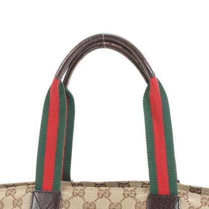 Gucci GG Canvas Sherry Line Leather Handbag Tote 131228 Brown Women ECE Cy30-10