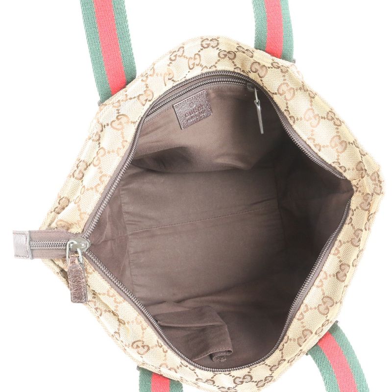 Gucci GG Canvas Sherry Line Leather Handbag Tote 131228 Brown Women ECE Cy30-10
