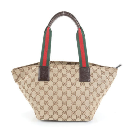 Gucci GG Canvas Sherry Line Leather Handbag Tote 131228 Brown Women ECE Cy30-10