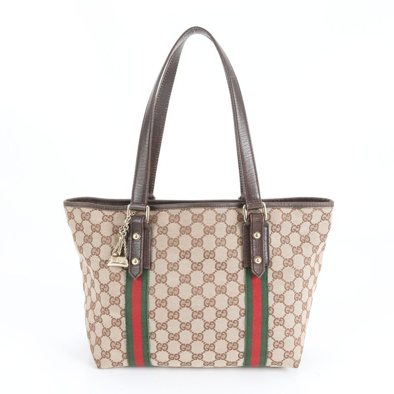 Gucci Charm With GG Canvas Sherry Line Leather Tote Bag Shoulder 137396 Women's