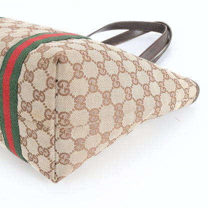 Gucci Charm With GG Canvas Sherry Line Leather Tote Bag Shoulder 137396 Women's