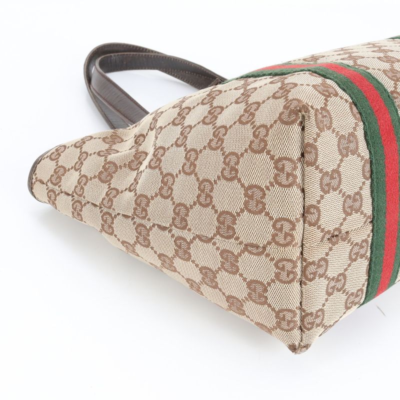 Gucci Charm With GG Canvas Sherry Line Leather Tote Bag Shoulder 137396 Women's