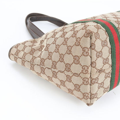 Gucci Charm With GG Canvas Sherry Line Leather Tote Bag Shoulder 137396 Women's