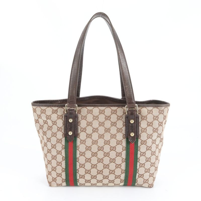 Gucci Charm With GG Canvas Sherry Line Leather Tote Bag Shoulder 137396 Women's