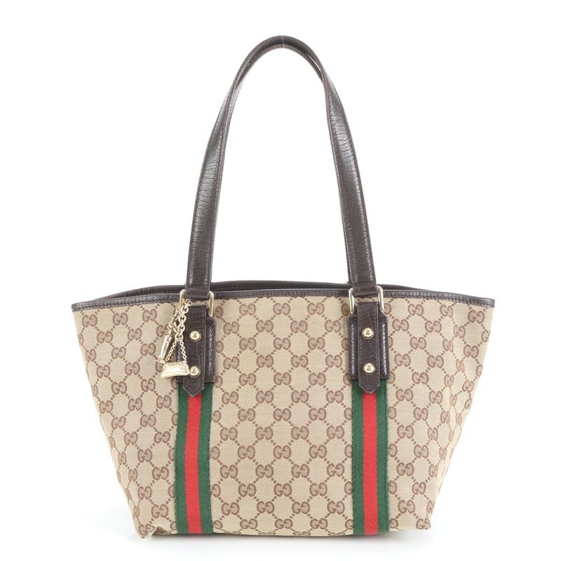 Gucci Charm With GG Canvas Sherry Line Leather Tote Bag Shoulder 137396 Deuce