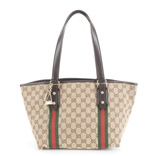 Gucci Charm With GG Canvas Sherry Line Leather Tote Bag Shoulder 137396 Deuce