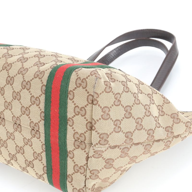 Gucci Charm With GG Canvas Sherry Line Leather Tote Bag Shoulder 137396 Deuce