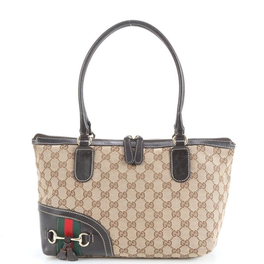Gucci GG Canvas Sherry Line Horsebit Leather Tote Bag Shoulder 232936 Women's