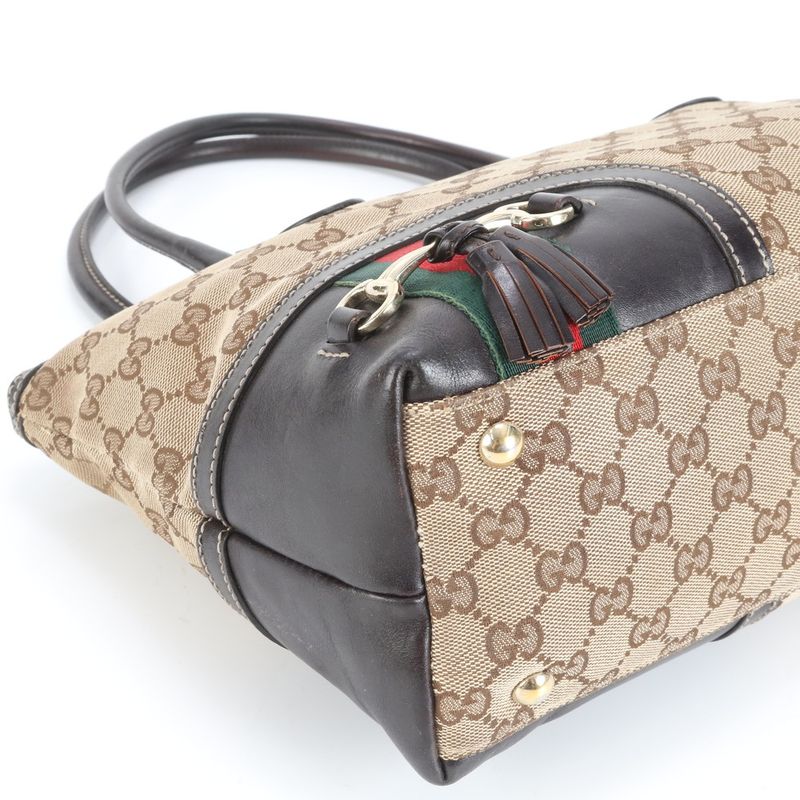 Gucci GG Canvas Sherry Line Horsebit Leather Tote Bag Shoulder 232936 Women's
