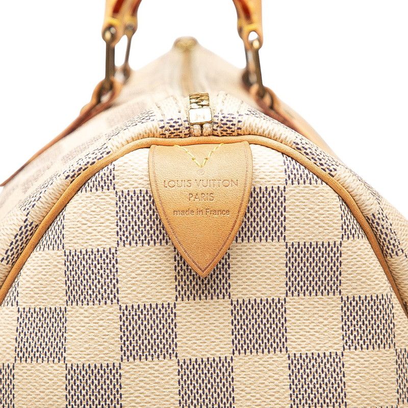 Louis Vuitton Damier Azure Speedy 35 Handbag Boston Bag N41535 White PVC