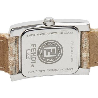 Fendi Orologi Classico 7000l Silver Beige Stainless Steel Leather Women Fendi
