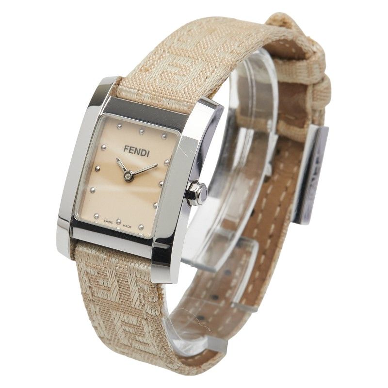 Fendi Orologi Classico 7000l Silver Beige Stainless Steel Leather Women Fendi