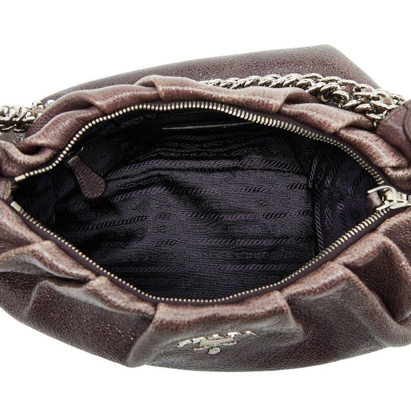 Prada Logo Hardware Chain One Shoulder Bag Handbag Purple Leather Ladies Prada