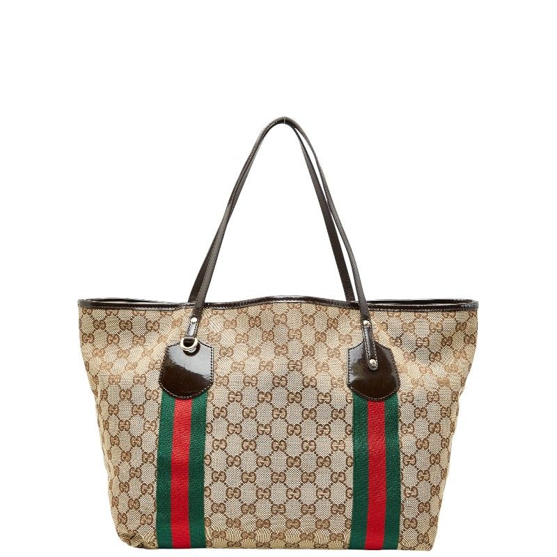Gucci GG Canvas Sherry Line Jolie Tote Shoulder Bag 211970 Beige Brown Canvas