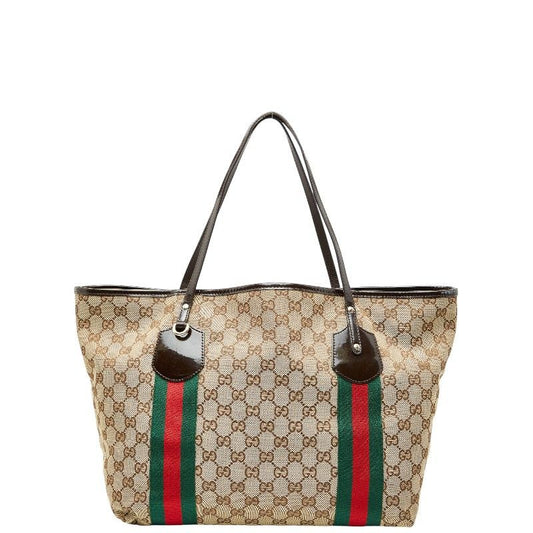 Gucci GG Canvas Sherry Line Jolie Tote Shoulder Bag 211970 Beige Brown Canvas