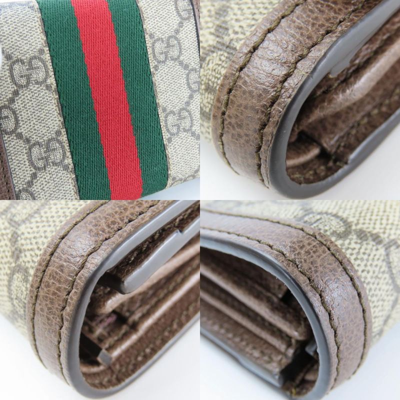 Gucci Trifold Wallet 523174 Sherry Line Ophidia Leather Brown Small Women