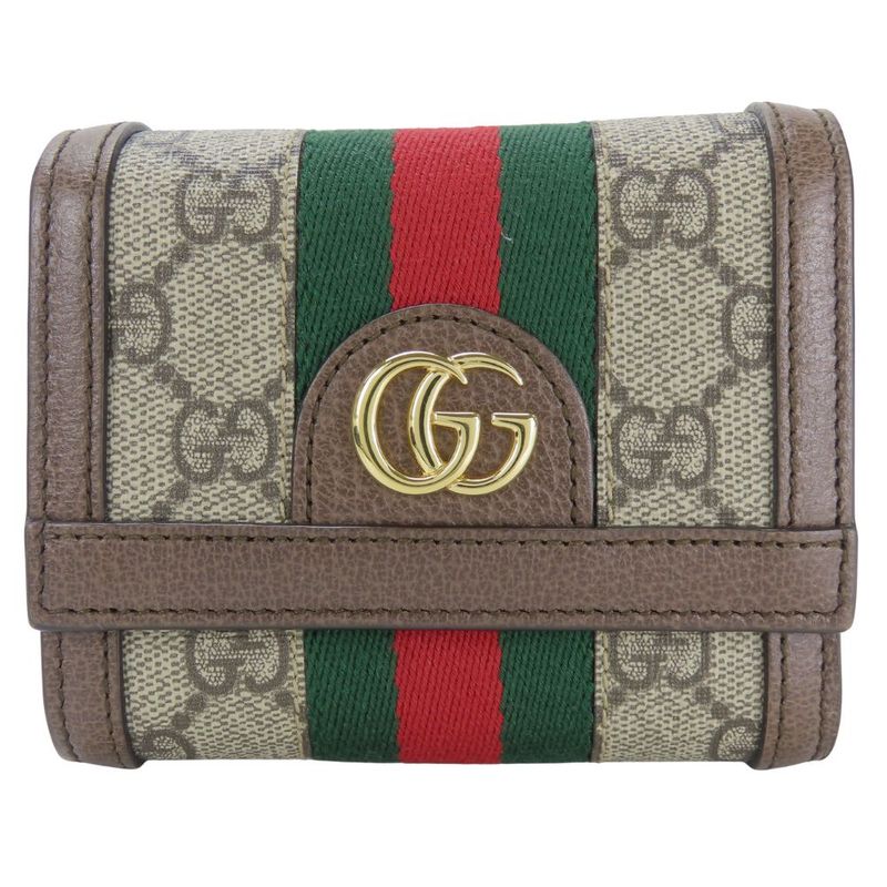 Gucci Trifold Wallet 523174 Sherry Line Ophidia Leather Brown Small Women