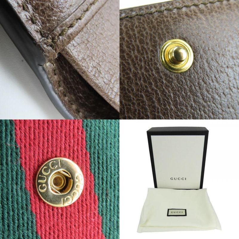 Gucci Trifold Wallet 523174 Sherry Line Ophidia Leather Brown Small Women